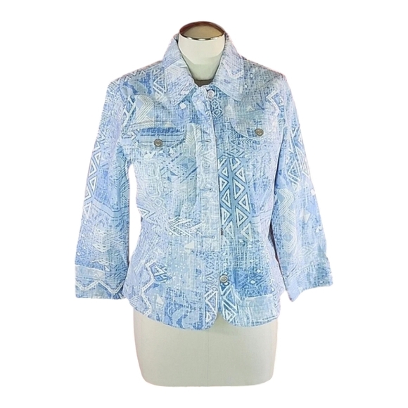 Hearts of Palm Women Jacket Denim Bleached Pattern Cotton Blend 8 - Picture 2 of 10